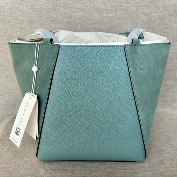 NWT Tory Burch McGraw Drawstring Bag – Blue Celadon Leather & Suede - Picture 7 of 14